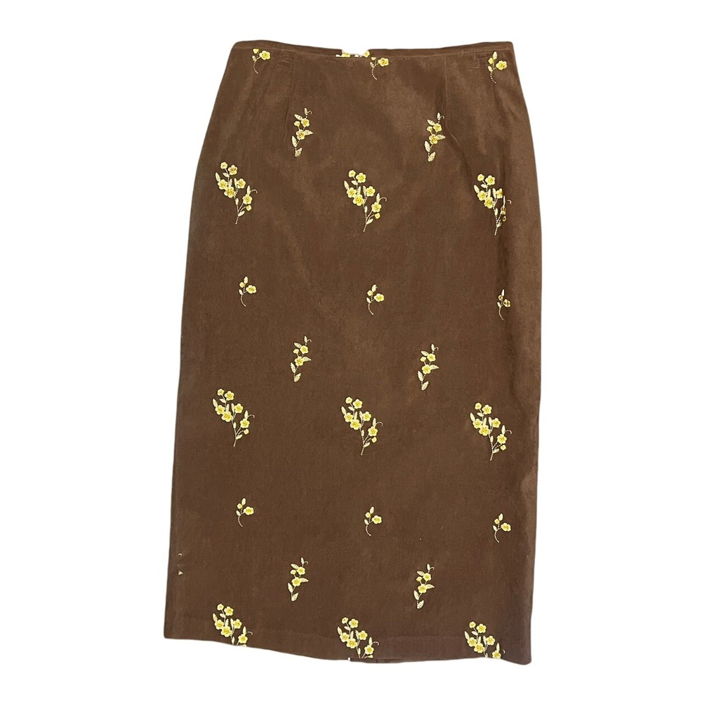 Vintage B. Moss Maxi Skirt Floral Embroidery Lined Back Slit 90s, Size 12‎